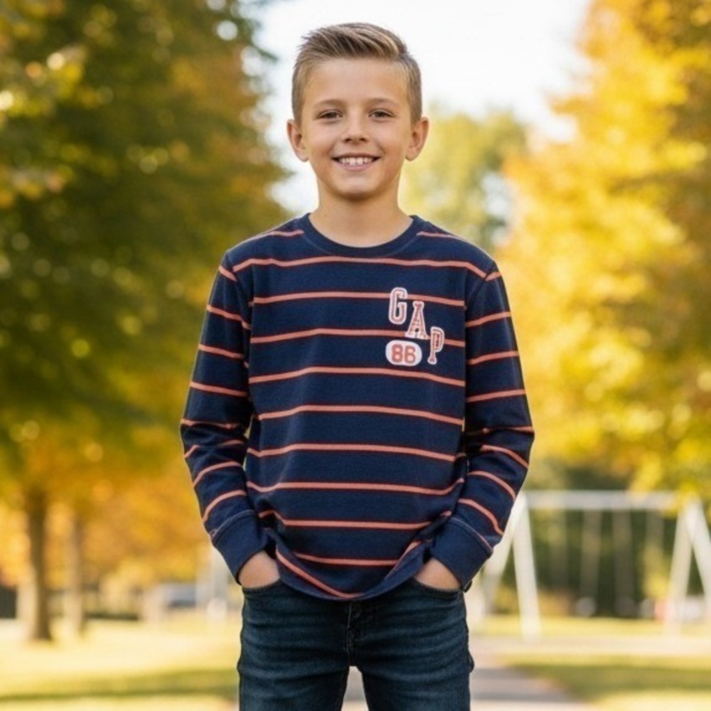 Y2K Gap Sweater Kids Boys Size XL (12) Long Sleeve Striped Pullover Crewneck 80s